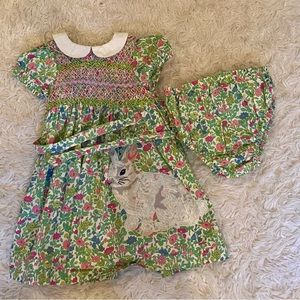 Baby Boden green spring dress with bunny